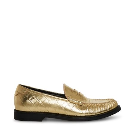 Gold Steve Madden Emmet Crocodile Women's Loafers | PH 516816UI